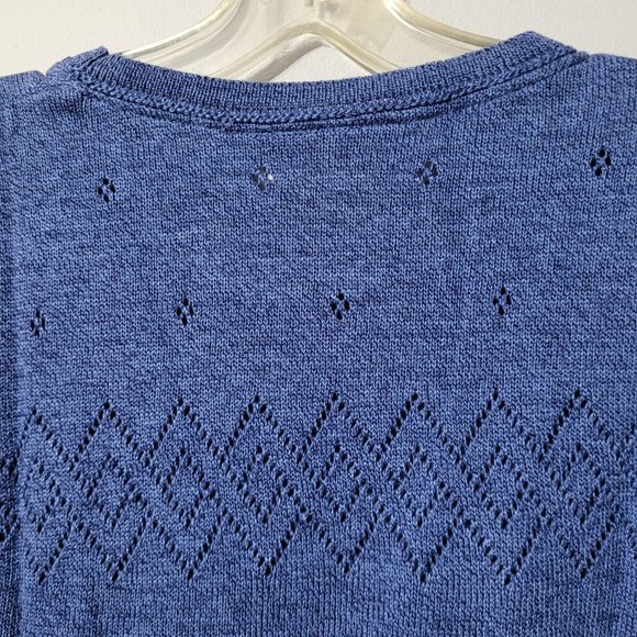 Vintage crochet knit short sleeve pullover sweater, royal blue, L and XL - Picture 5 of 6